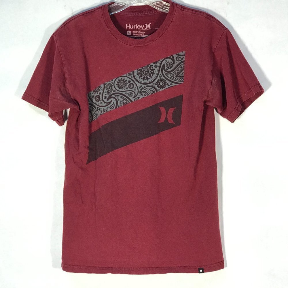 Hurley Small Bandana PatternTee Short Sleeve Maroon T Shirt - Picture 4 of 6